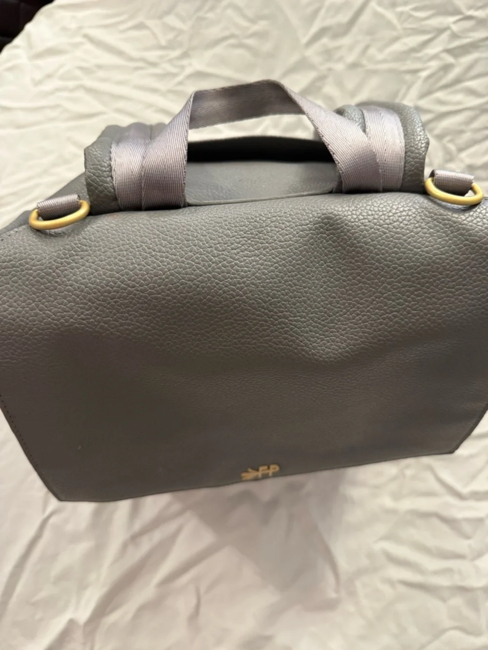 Freshly Picked Gray Convertible Baby Diaper Backpack with Gold Hardware / Straps